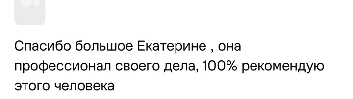 Отзыв: Спасибо большое Екатерине, она профессионал своего дела, на 100% рекомендую этого человека.